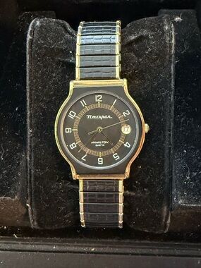 Hamilton Black Dial Gold-Tone Timespan Watch with Black Expansion Band